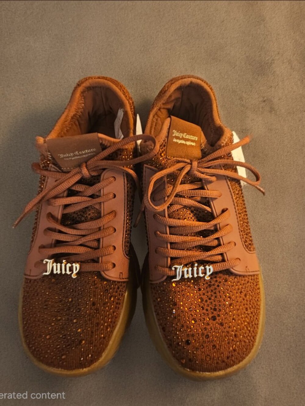Juicy Couture Adana Rhinestone Chunky Sneakers Brown Tan Bling Platform 7.5